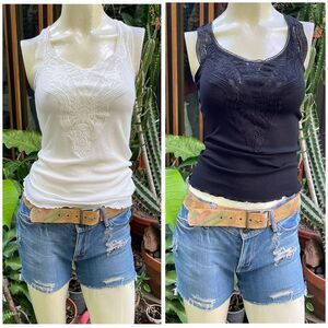NEW Lace Tank Top Bundle Set of 2 Size XS/S Black White Layering Shirts